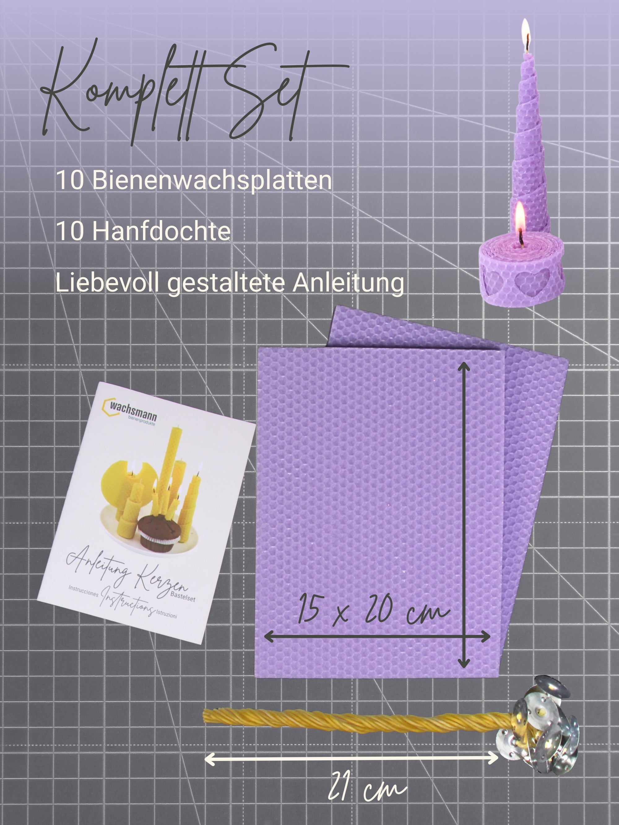 Starterset Bienenwachskerzen selber machen, für 10 Kerzen, bunte Auswahl , Flieder