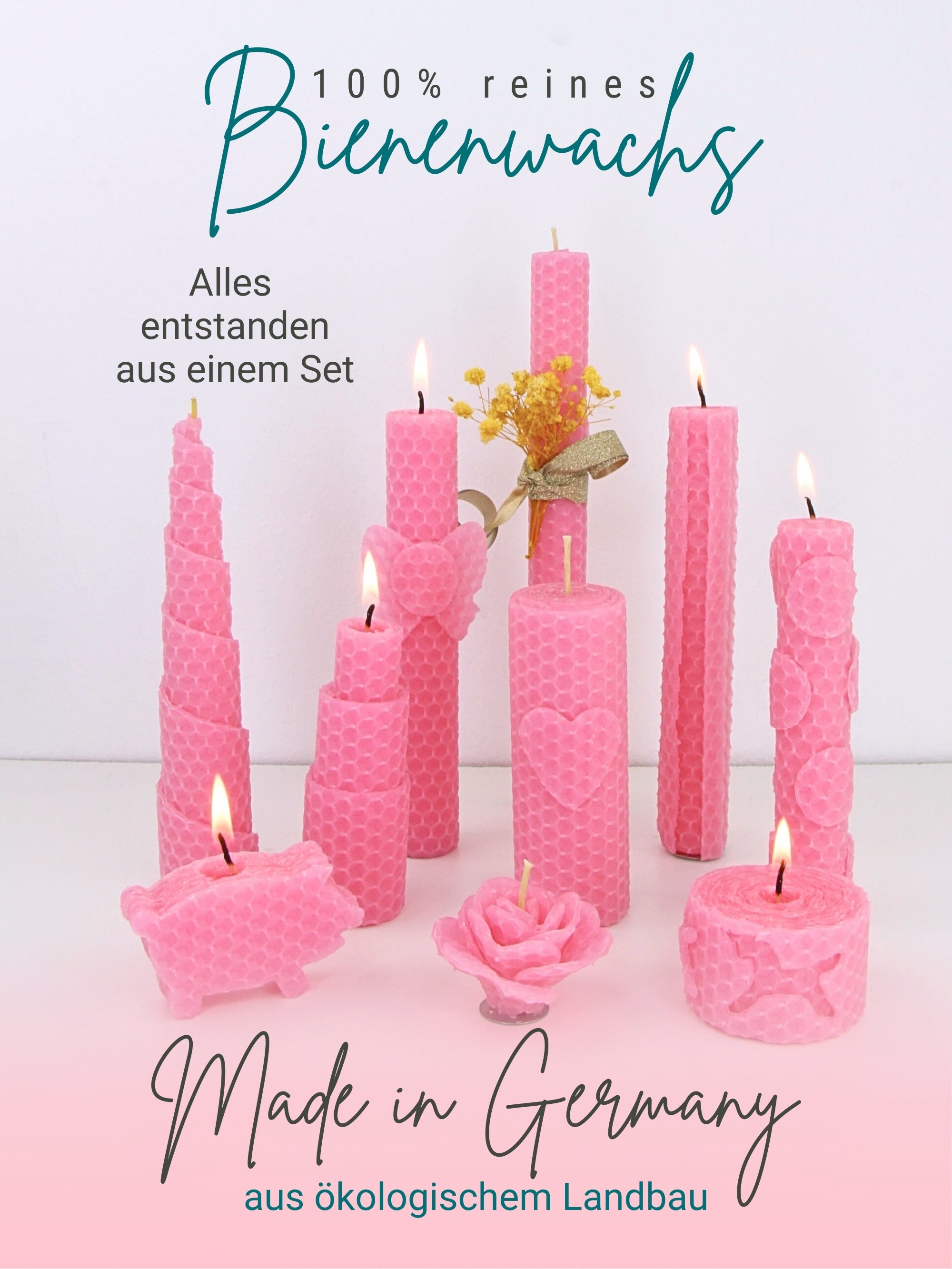 Starterset Bienenwachskerzen selber machen, für 10 Kerzen, bunte Auswahl , Rosa
