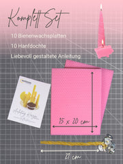 Starterset Bienenwachskerzen selber machen, für 10 Kerzen, bunte Auswahl , Rosa