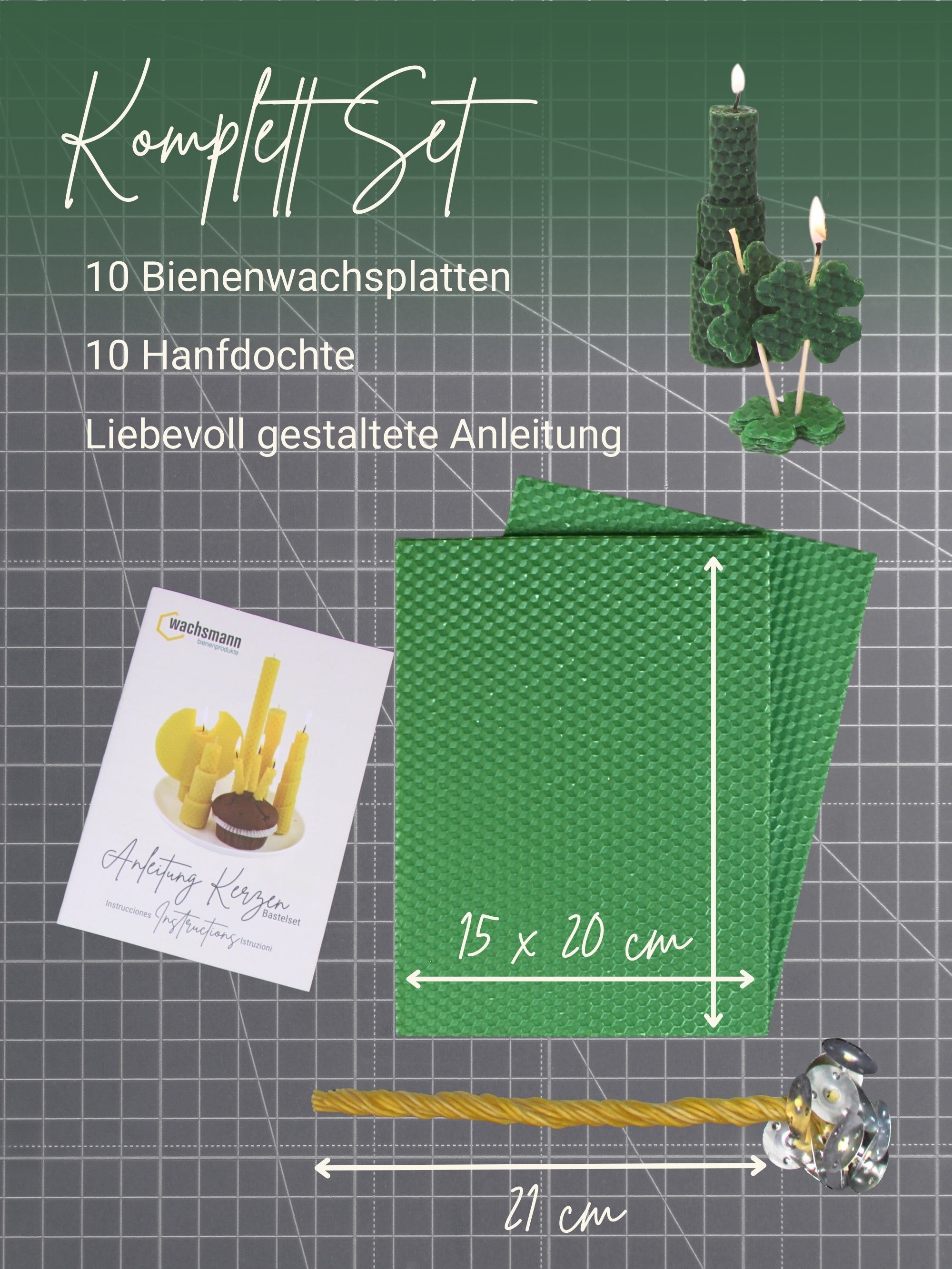 Starterset Bienenwachskerzen selber machen, für 10 Kerzen, bunte Auswahl , Grün