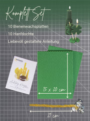 Starterset Bienenwachskerzen selber machen, für 10 Kerzen, bunte Auswahl , Grün
