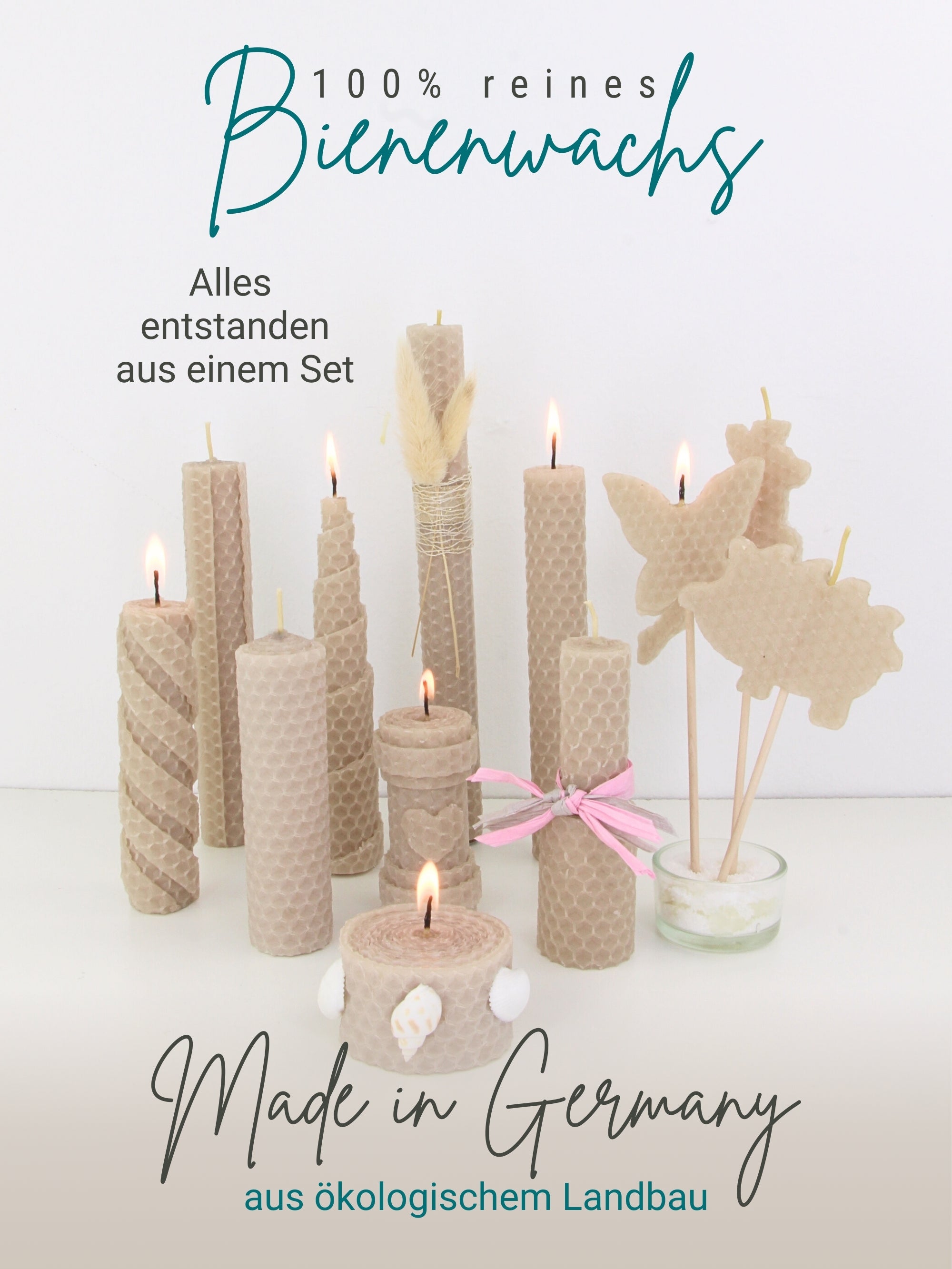 Starterset Bienenwachskerzen selber machen, für 10 Kerzen, bunte Auswahl , Beige