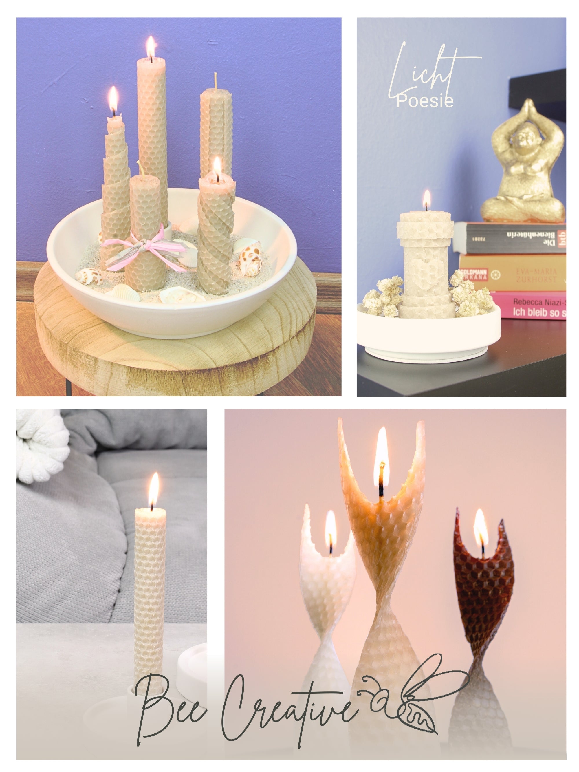 Starterset Bienenwachskerzen selber machen, für 10 Kerzen, bunte Auswahl , Beige