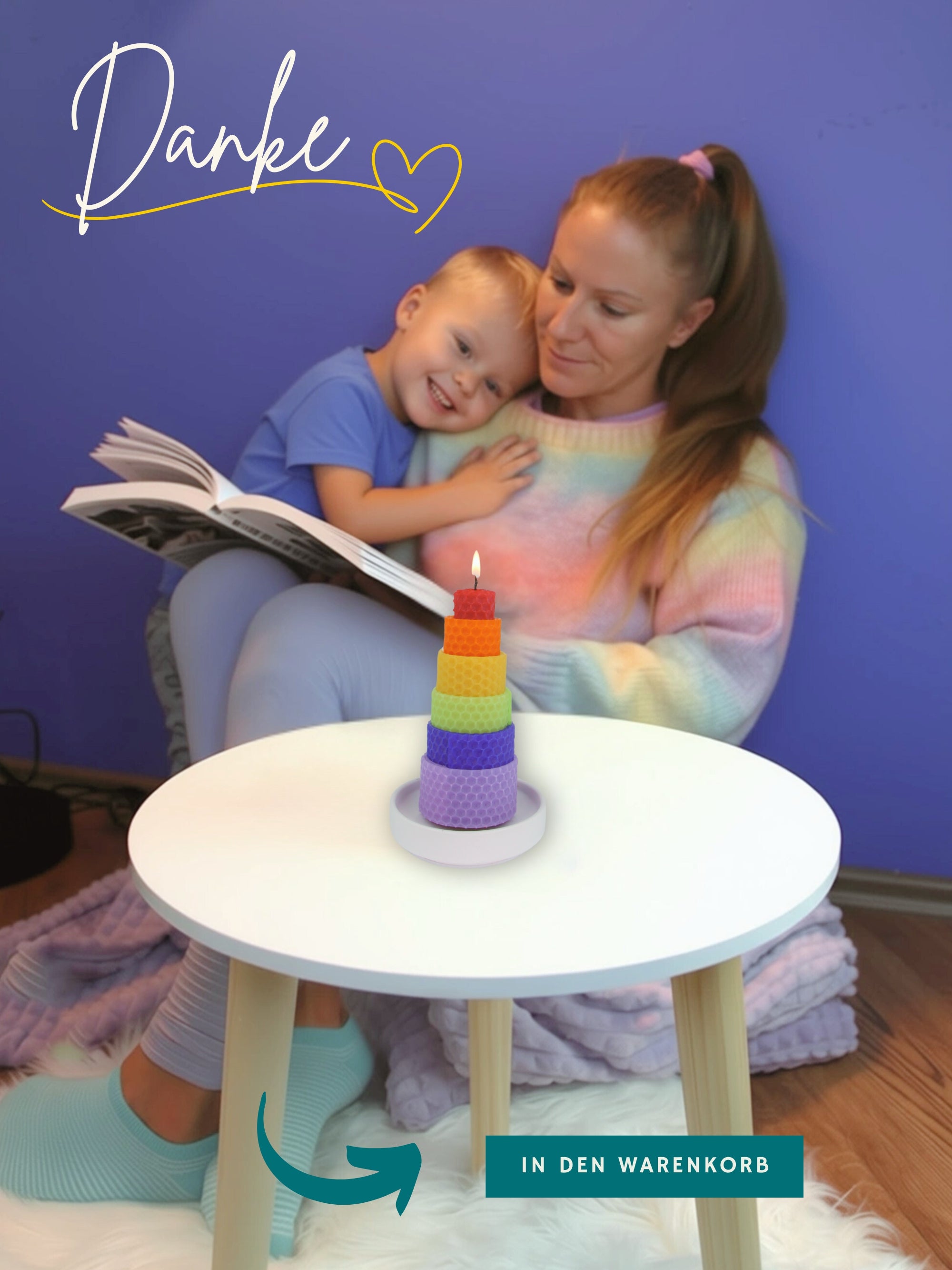 Kerzen Bastelset Rainbow – 18 farbige Bienenwachsplatten in Regenbogenfarben mit Hanfdochten ,