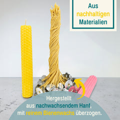 Kerzendochte 100 Stück aus Hanf mit Bienenwachs Mantel und Standfuß , 100 Stück - Ø 1.7 mm Länge 11 cm