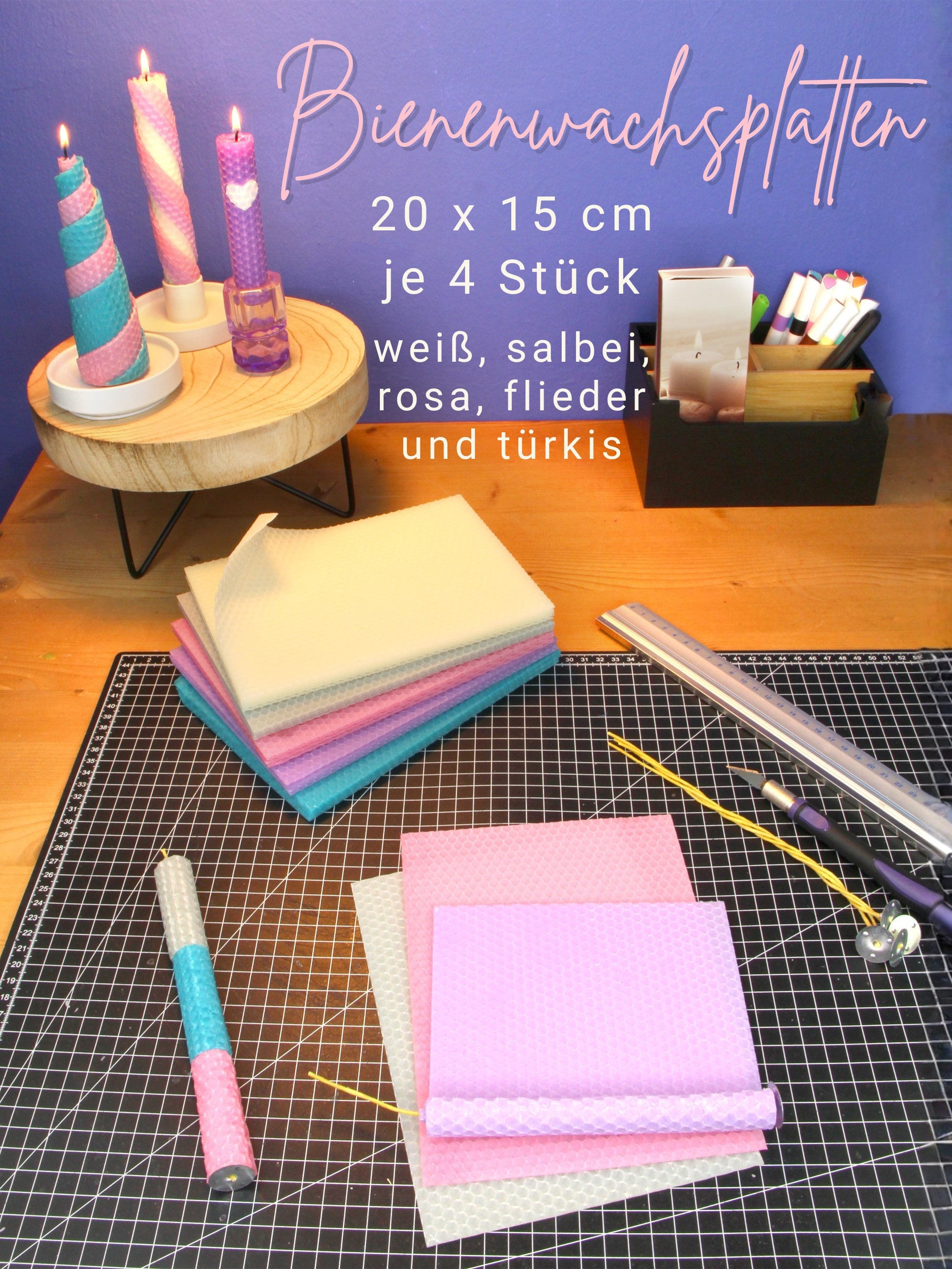 Bienenwachsplatten, 20 Stück, 15 x 20 cm, Wachsplatten aus Deutschland , Set Farbenzauber