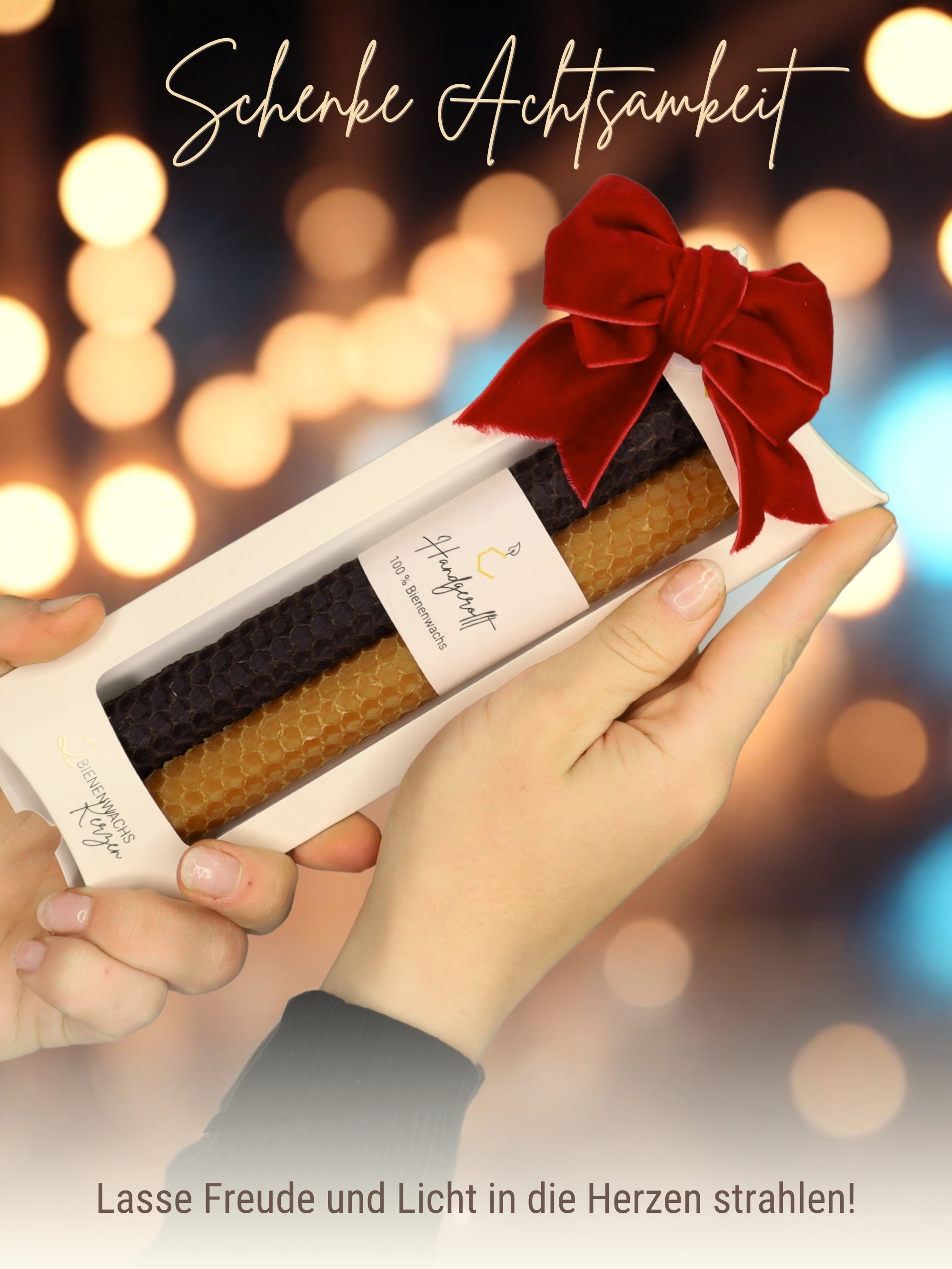 Bienenwachskerzen handgerollt, 2er Set Stabkerzen, 100 % Bienenwachs , Braun | Karamell