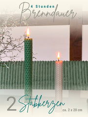 Bienenwachskerzen handgerollt, 2er Set Stabkerzen, 100 % Bienenwachs , Grau | Grün