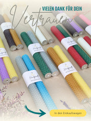 Bienenwachskerzen handgerollt, 2er Set Stabkerzen, 100 % Bienenwachs , Grau | Grün