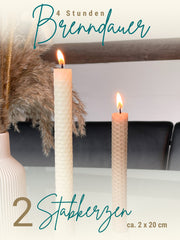 Bienenwachskerzen handgerollt, 2er Set Stabkerzen, 100 % Bienenwachs , Weiß | Beige