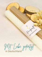 Bienenwachskerzen handgerollt, 2er Set Stabkerzen, 100 % Bienenwachs , Weiß | Beige