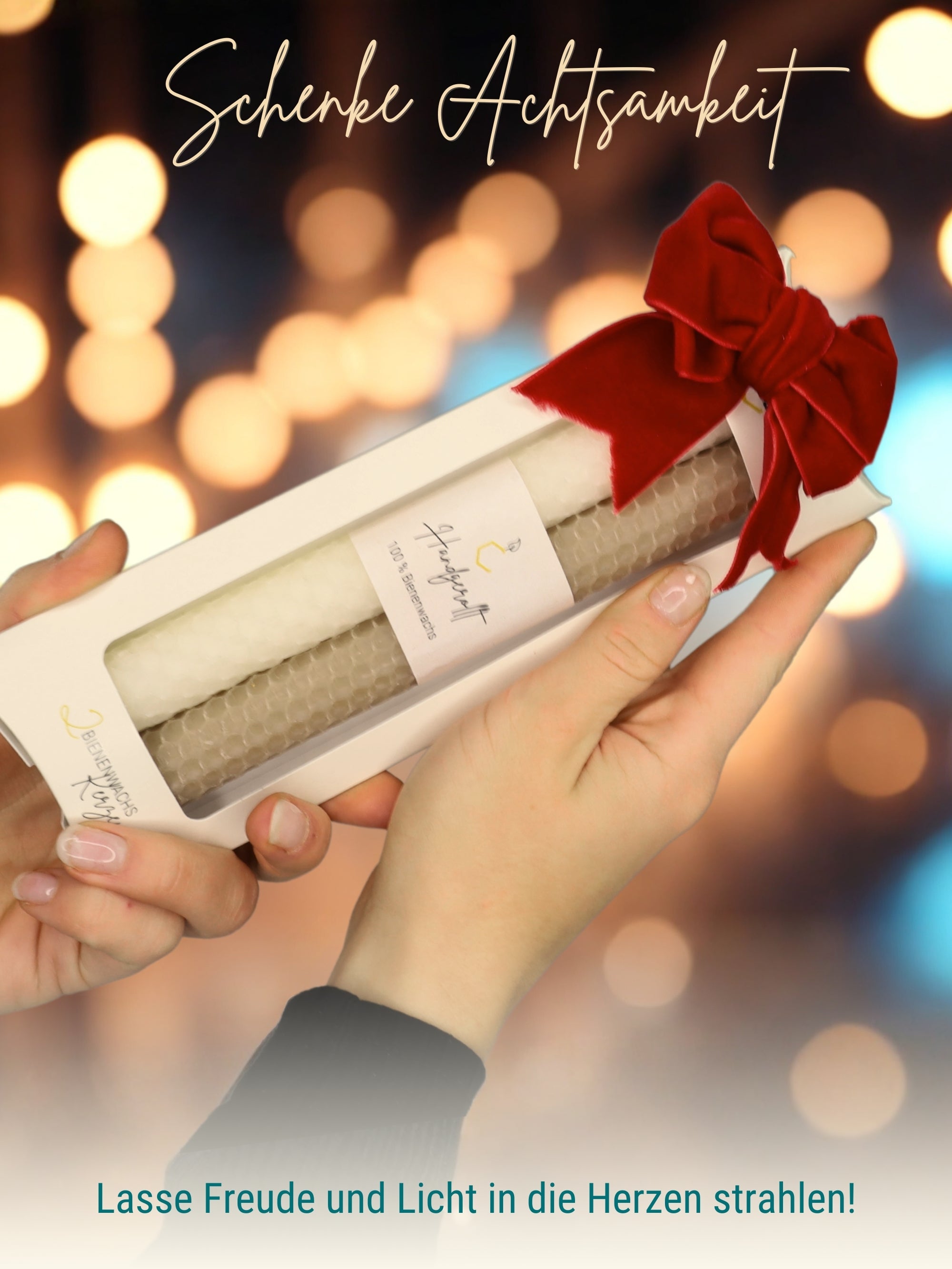 Bienenwachskerzen handgerollt, 2er Set Stabkerzen, 100 % Bienenwachs , Weiß | Beige