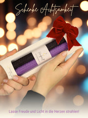 Bienenwachskerzen handgerollt, 2er Set Stabkerzen, 100 % Bienenwachs , Lila | Braun