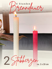 Bienenwachskerzen handgerollt, 2er Set Stabkerzen, 100 % Bienenwachs , Weiß | Rot