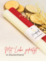 Bienenwachskerzen handgerollt, 2er Set Stabkerzen, 100 % Bienenwachs , Weiß | Rot