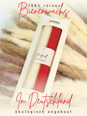 Bienenwachskerzen handgerollt, 2er Set Stabkerzen, 100 % Bienenwachs , Weiß | Rot