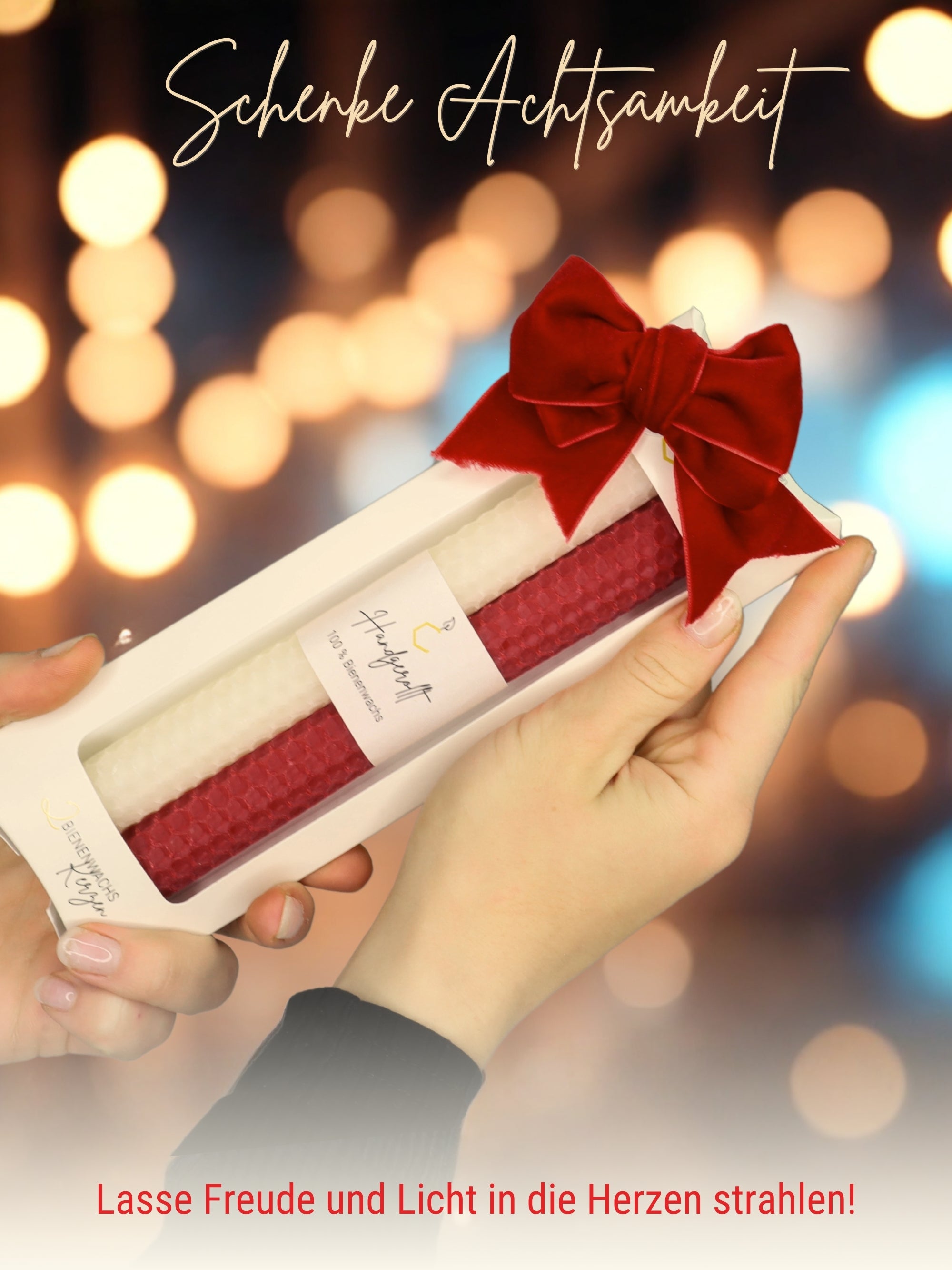 Bienenwachskerzen handgerollt, 2er Set Stabkerzen, 100 % Bienenwachs , Weiß | Rot