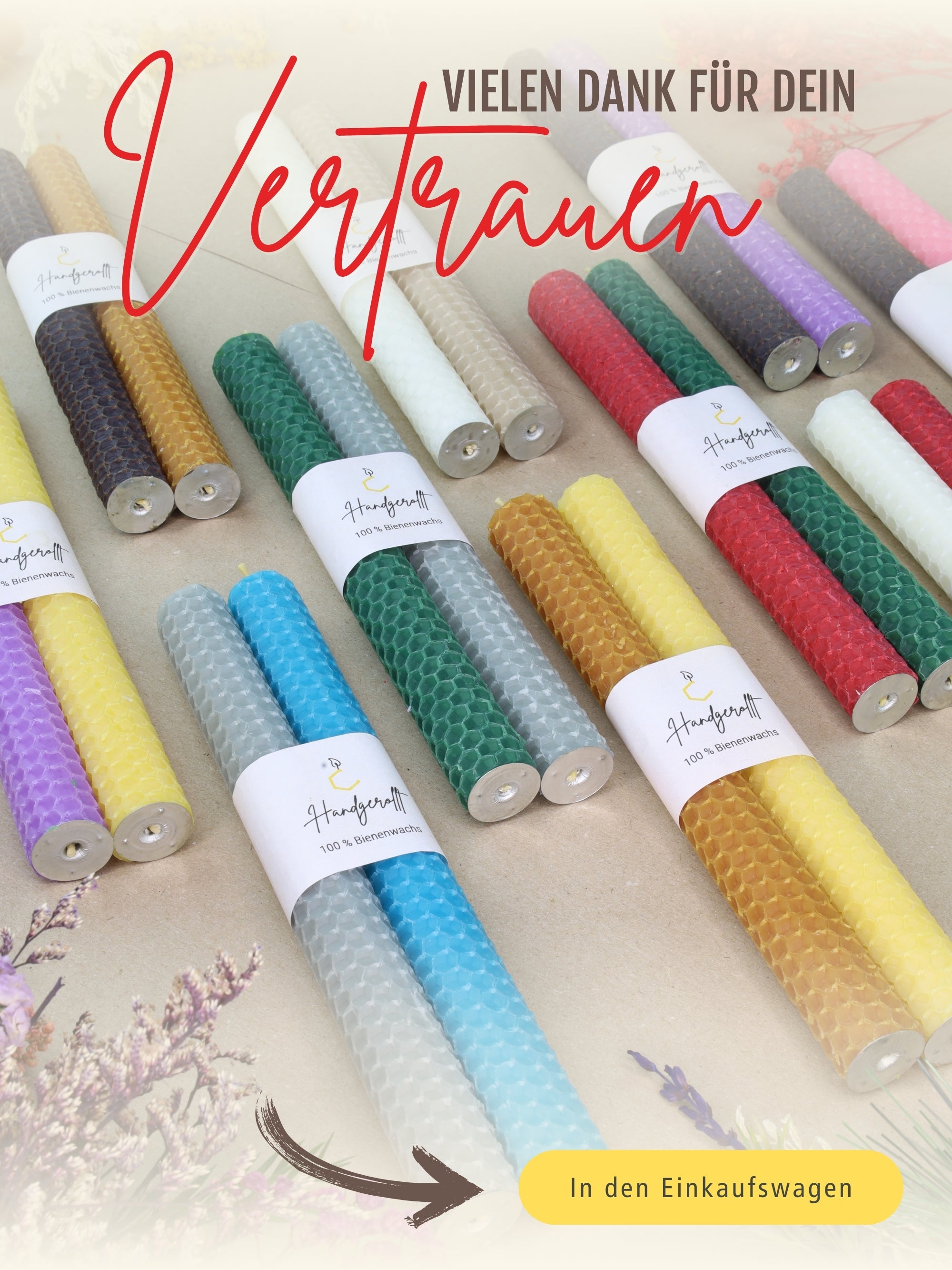 Bienenwachskerzen handgerollt, 2er Set Stabkerzen, 100 % Bienenwachs , Weiß | Rot