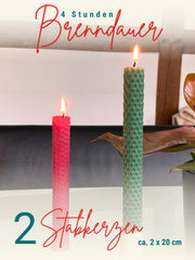 Bienenwachskerzen handgerollt, 2er Set Stabkerzen, 100 % Bienenwachs , Rot | Grün