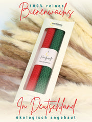 Bienenwachskerzen handgerollt, 2er Set Stabkerzen, 100 % Bienenwachs , Rot | Grün