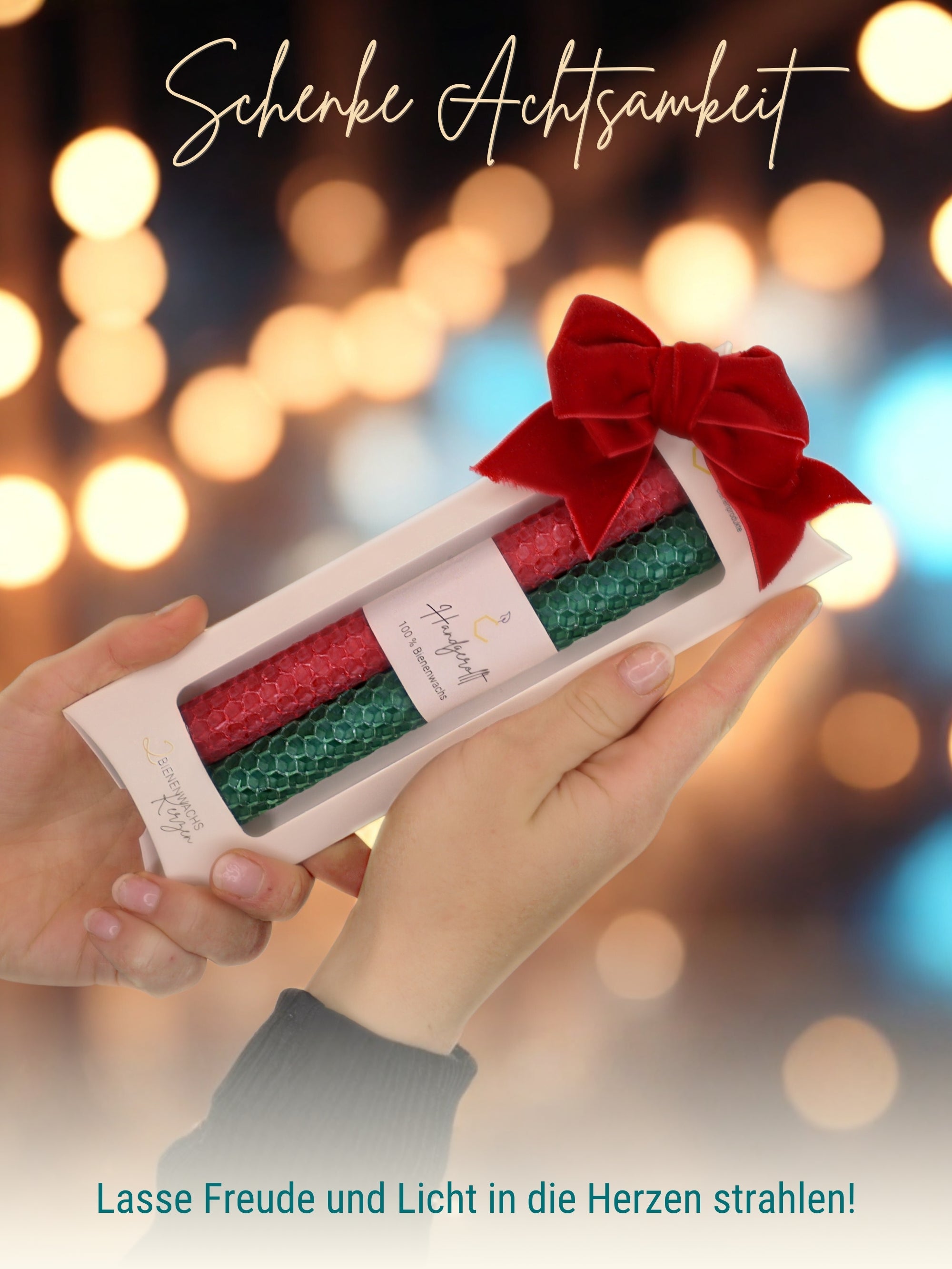 Bienenwachskerzen handgerollt, 2er Set Stabkerzen, 100 % Bienenwachs , Rot | Grün