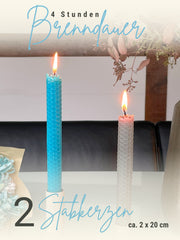 Bienenwachskerzen handgerollt, 2er Set Stabkerzen, 100 % Bienenwachs , Blau | Grau