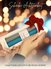 Bienenwachskerzen handgerollt, 2er Set Stabkerzen, 100 % Bienenwachs , Blau | Grau