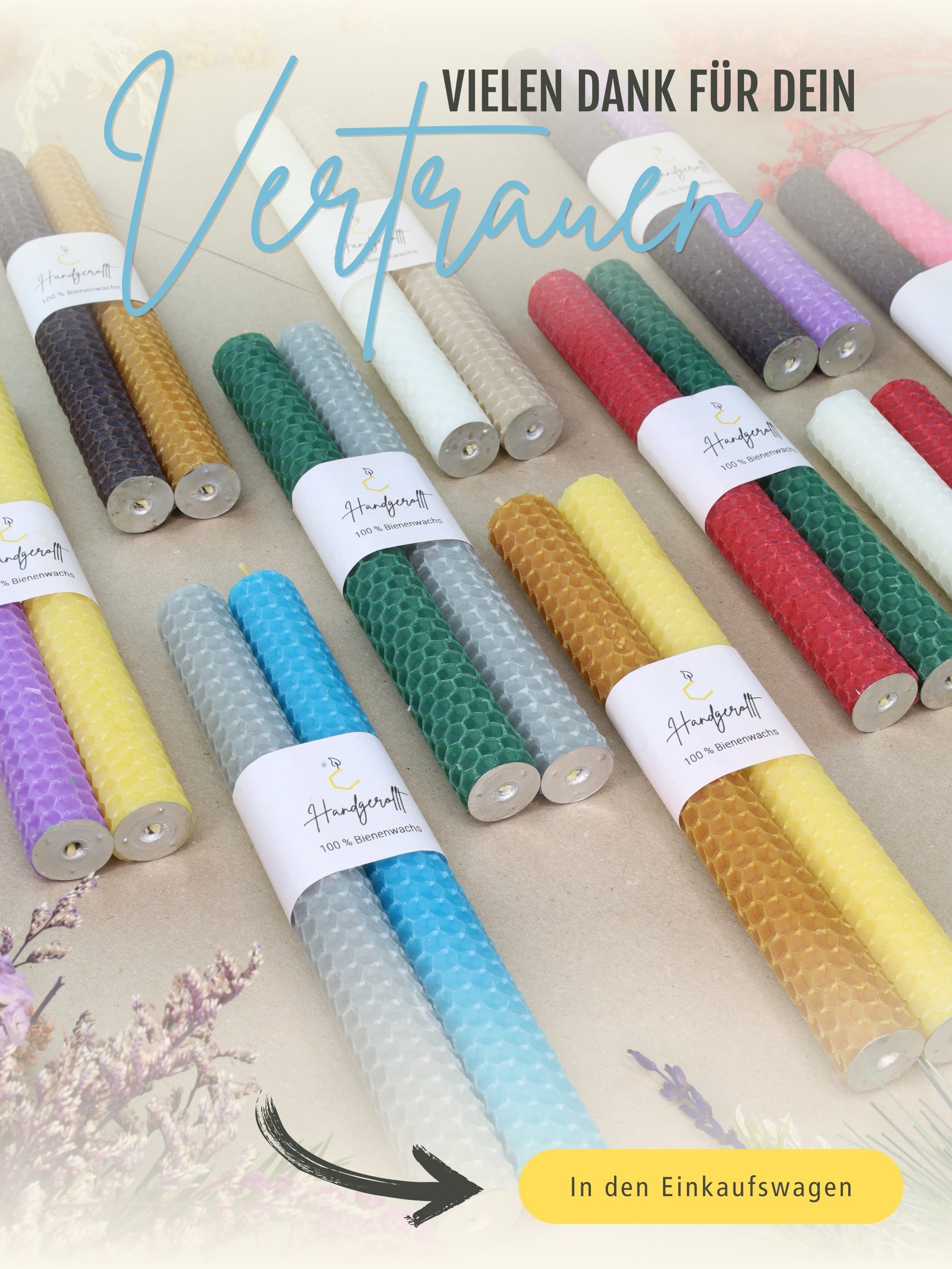 Bienenwachskerzen handgerollt, 2er Set Stabkerzen, 100 % Bienenwachs , Blau | Grau