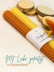 Bienenwachskerzen handgerollt, 2er Set Stabkerzen, 100 % Bienenwachs , Gelb | Karamell