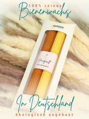 Bienenwachskerzen handgerollt, 2er Set Stabkerzen, 100 % Bienenwachs , Gelb | Karamell