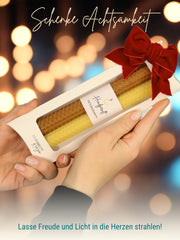 Bienenwachskerzen handgerollt, 2er Set Stabkerzen, 100 % Bienenwachs , Gelb | Karamell