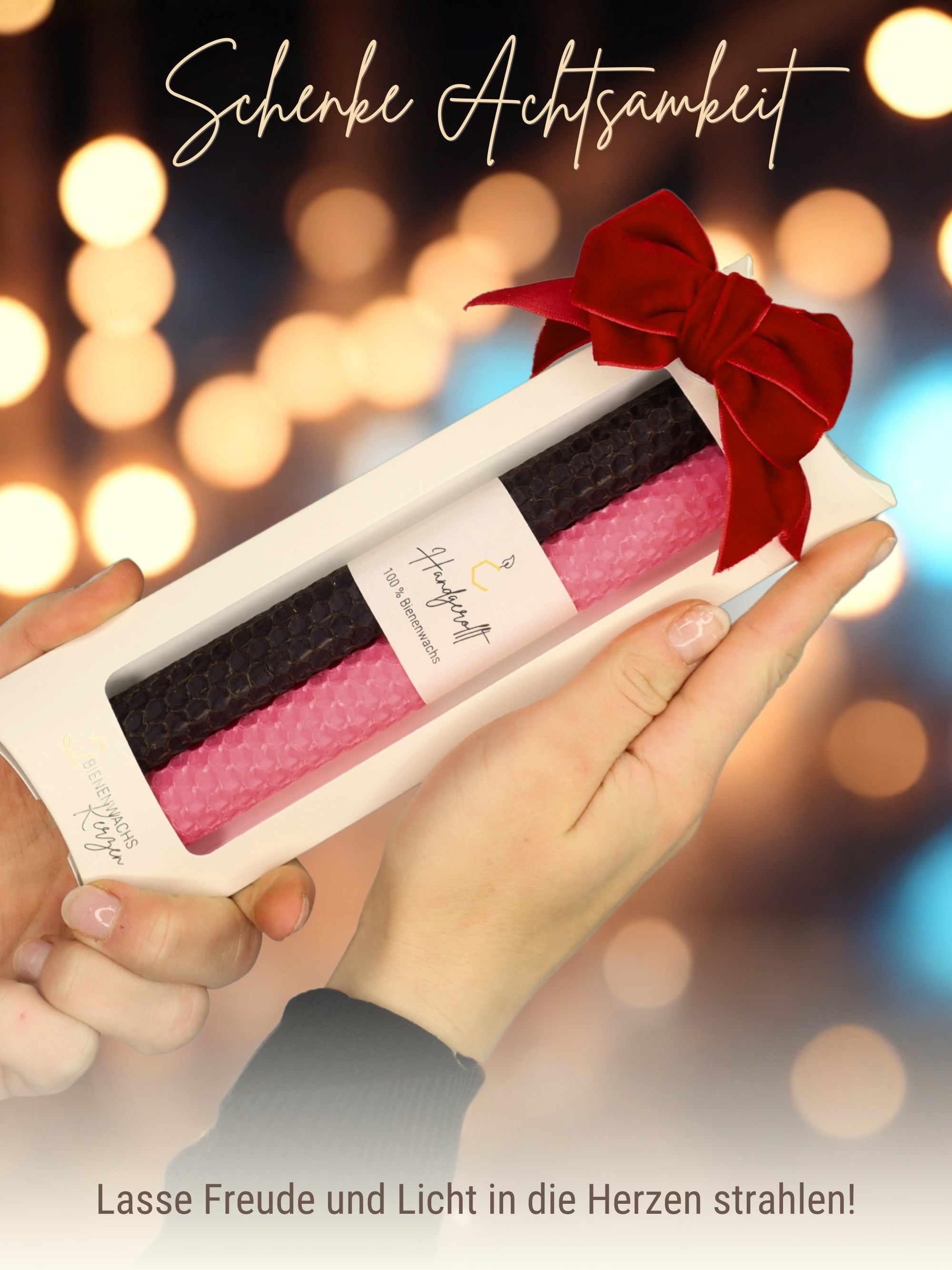 Bienenwachskerzen handgerollt, 2er Set Stabkerzen, 100 % Bienenwachs , Rosa | Braun