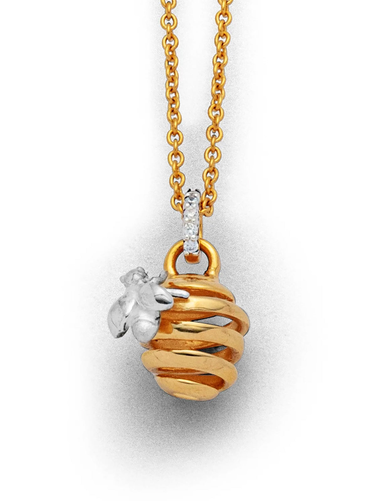 Halskette mit Anhänger "Biene" Gelbgold vergoldet | 925er Silber | mit Zirkoniasteinen | Erbskette 45 cm ,