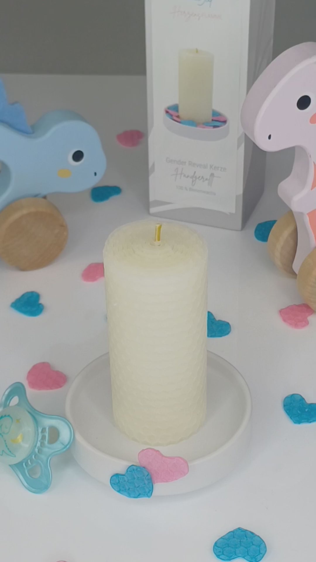 Gender Reveal Kerze - handgerollt aus 100% Bienenwachs aus Deutschland